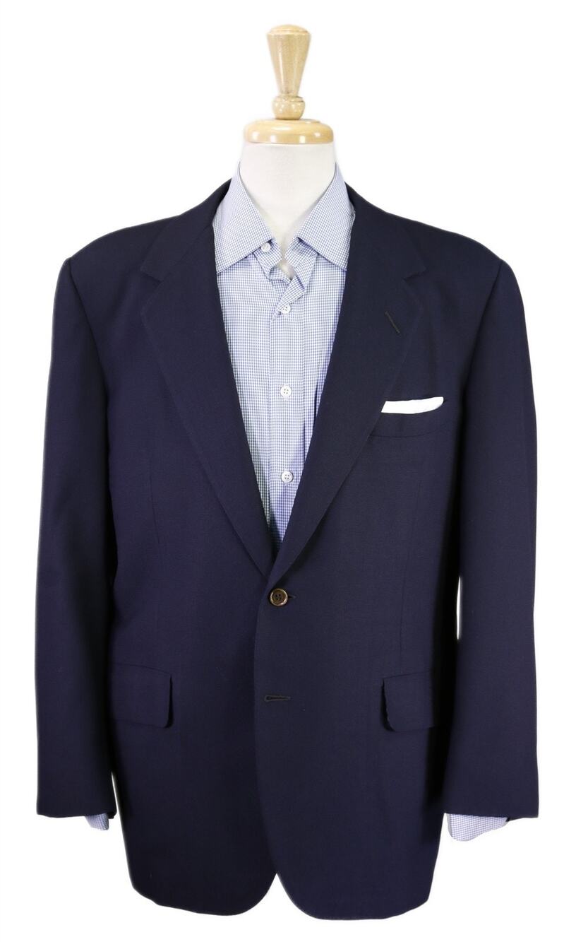 Oxxford Navy Blue Basket Weave Woven Metal Button 2-Btn Blazer Jacket 42R